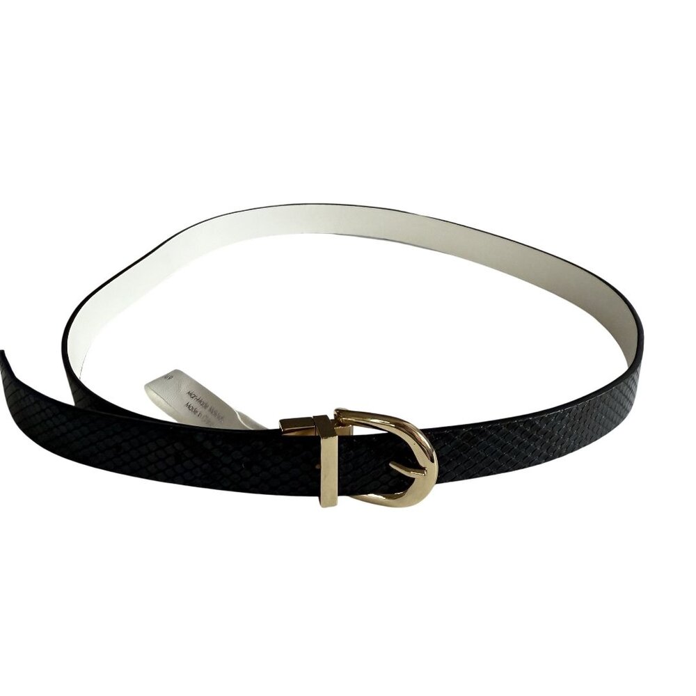 LP Blue Linea Pelle Women's Belt Black White Faux Leather Snakeskin Reversible